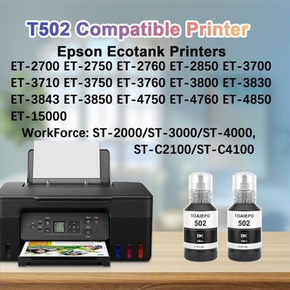 TOAIEPO Black 502 Refill Ink Bottle Replacement for T502 Work for ET-2850 ET-2760 ET-3850 ET-3710 ET-3750 ET-3760 ET-4850 ET-4750 Printer, Dye Black Ink