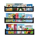 AZSKY Classic Nursery Book Shelves Black Wooden Floating Shelves Wall Bookshelf for Bathroom Decor Kitchen Spice Rack Organizer Kids Room 24 Inch Set of 3 AZSKY