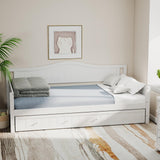 Sweetcrispy Twin Size Day Bed Frame with Trundle, Integrated Headboard & Armrests, Space-Saving Trundle Bed for Living Room, Bedroom, Guest Room, Sturdy Wood Construction for Adults and Kids, White Sweetcrispy