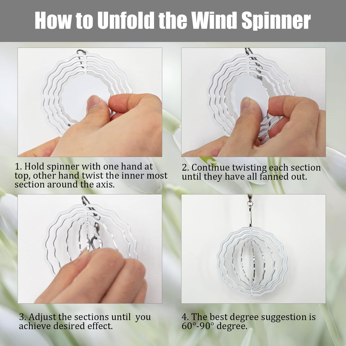 WindMage 12 Pack 3inch Sublimation Wind Spinner Blanks 3D Aluminum Metal Wind Sculpture Kinetic Spinners for Yard Garden Indoor Art Ornaments Xmas Hanging Decoration (Floral) WindMage