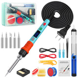 Soldering Iron Kit, 90W LED Digital Soldering Gun kit with Ceramic Heater, 110V Adjustable Temperature Solder Welding Iron Kits, Auto-sleep, Thermostatic Design, Blue Q-MING