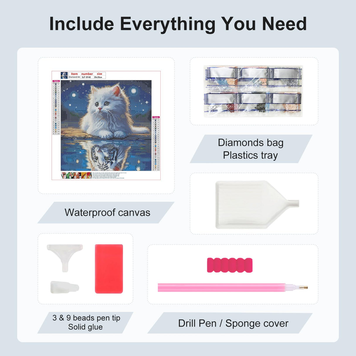 SJUTOUCI White Cat and Tiger Diamond Painting Kits for Adults, Diamond Art for Beginners, 5D Round Diamond Dots Gem Craft Art Home Wall Decor 12x12 inch, Animals SJUTOUCI