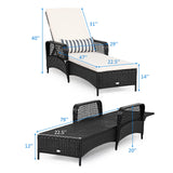 Tangkula Patio Wicker Chaise Lounge Chair, Outdoor Rattan Reclining Chaise w/ 6-Gear Adjustable Backrest, Thick Padded Cushion & Removable Lumbar Pillow, Ideal for Lawn, Beach, Balcony (Black) Tangkula