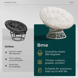 Bme 40" Ergonomic Wicker Papasan Chair with Soft Thick Density Fabric Cushion, High Capacity Steel Frame, 360 Degree Swivel for Living, Bedroom, Reading Room, Lounge Bme