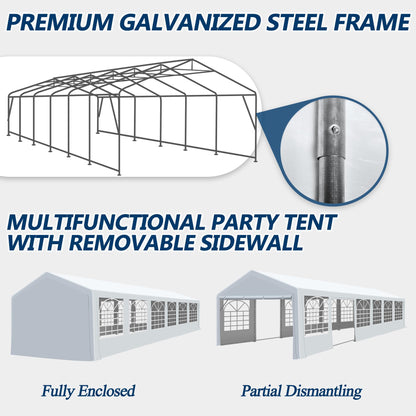 COVERONICS Outdoor Canopy Party Tent, 20'X40' Patio Party Tent with Rollable Sides and 4 Sandbags, Heavy Duty Steel Frame Carport Gazebo Event Tent Perfect for Wedding, Birthday Party, Outdoor Event