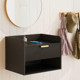 Arbuxzuy Floating Nightstand with Charging Station, Modern Wall Mounted Bedside Table with Drawer & Open Shelf, Minimalist Wooden Night Stand for Bedroom (Black) Arbuxzuy