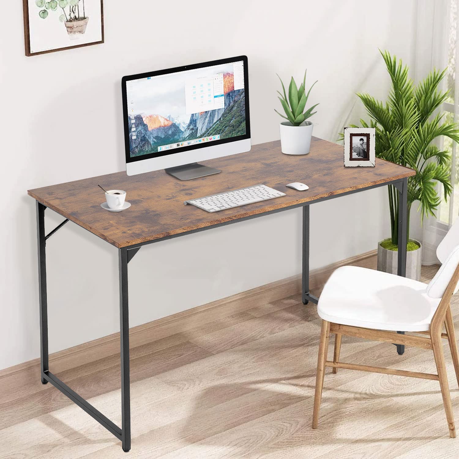 PayLessHere Computer Desk 47 inch Length Study Writing Table, Adjustable feet, Modern Furniture for Home Office, Brown - WoodArtSupply