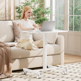 OLIXIS Small Standing Desk Adjustable Height, Portable Rolling Table on Wheels, 19 Inch Computer Mobile Desk Workstation for Home Office, White OLIXIS