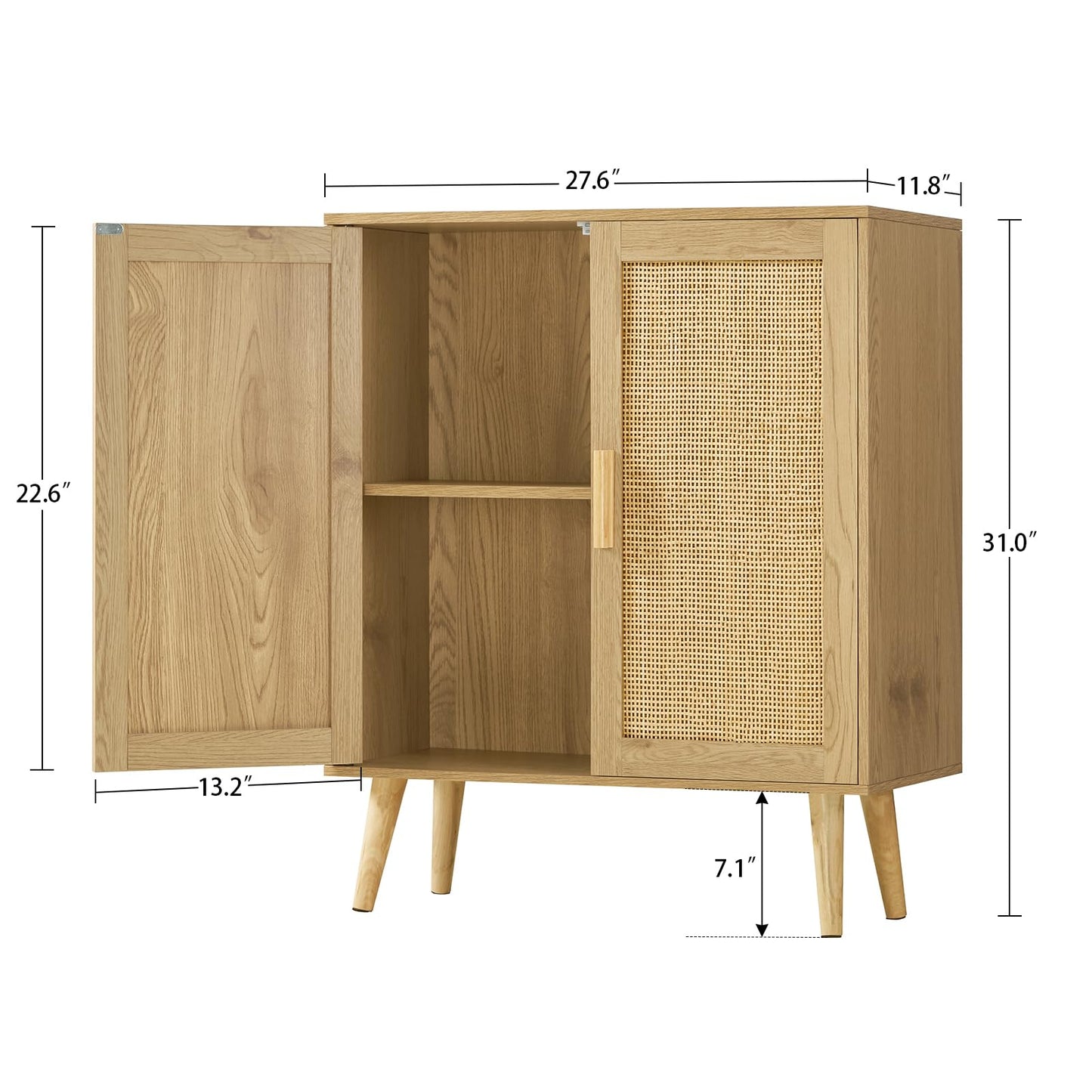 Iwell Storage Cabinet, Rattan Cabinet with Adjustable Shelf & Doors, Buffet Cabinet with Storage, Accent Cabinet for Living Room, Kitchen, Entryway, Natural