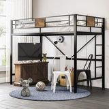 SHA CERLIN Black Metal Twin Loft Bed Frame with Stairs and Full-Length Guardrail SHA CERLIN