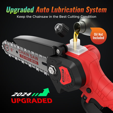 6 Inch Mini Chainsaw Cordless, 24V 2000mAh Rechargeable Battery, Auto-Oil, Lightweight & Safe Chainsaw for Women/Men/Seniors/Craftsman, Garden Tree Cutting, Wood Pruning Tool SOUSKY