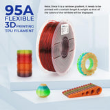 AMOLEN TPU High Speed Filament 1.75mm,Flexible TPU 3D Printer Filament,Dimensional Accuracy +/- 0.03 mm,Transparent Rainbow Red Green Purple Orange 1kg/2.5lbs Fit Most FDM Printer, 3DTPURGPO AMOLEN