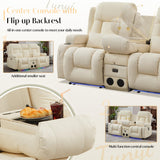 TUNYI Power Loveseat Recliner Sofa, Faux Leather Reclining Sofa with Console RV Reclining Loveseat Couch with USB/Outlet/Storage/Side Pocket/LED Light/Speaker (Cream White, Loveseat) TUNYI