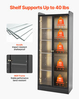 VEVOR Display Cabinet with Doors, 67 in Tall Lighted Display Case with 2 Adjustable Shelves, 5-Tier Curio Collectibles Storage Cabinet, Bookshelf Bookcase for Pantry Bedroom Living Room Office VEVOR