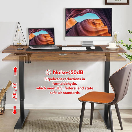 Legooin Standing Desk, 48'' X 24'' Adjustable Height Desk, Ergonomic Home Office Sit to Stand Desk, 27''-46'' Lifting Range Stand Up Desk with Double Hooks(Brown) Legooin