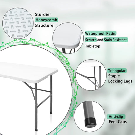 HYMnature Folding Table 4ft Heavy Duty Folding Tables Indoor Outdoor Plastic Dining Table Portable Folding Square Card Table w/Handle for Picnic, Party, Camping (4 FT) HYMnature