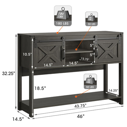 RoyalCraft Farmhouse Entryway Table with Storage, 46" Console Table with Sliding Barn Door, Wood Rustic Sofa Table with Adjustable Shelf for Hallway, Living Room, Foyer, Dark Grey - WoodArtSupply