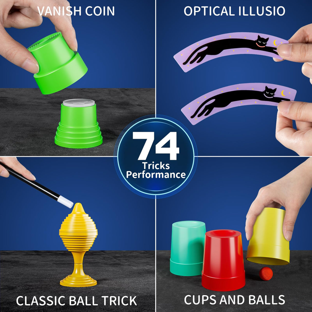Novaluki Magic Kit for Kids - 74 Magic Tricks Performance with Manual and Videos, Magic Gift Set for 6+ Years Old Beginner Magicians, Perfect for Halloween Christmas Birthday Parties & Family Fun Novaluki