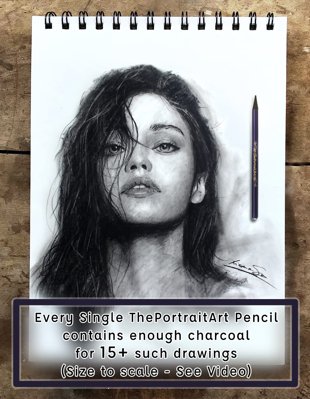 ThePortraitArt Artist Woodless Pure Charcoal Pencils - Ultra Soft and Dark – 6pc Set Equivalent to 28+ Regular Pencils – Smooth Consistency on All Drawing Papers ThePortraitArt