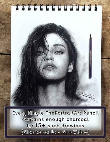 ThePortraitArt Artist Woodless Pure Charcoal Pencils - Ultra Soft and Dark – 6pc Set Equivalent to 28+ Regular Pencils – Smooth Consistency on All Drawing Papers ThePortraitArt