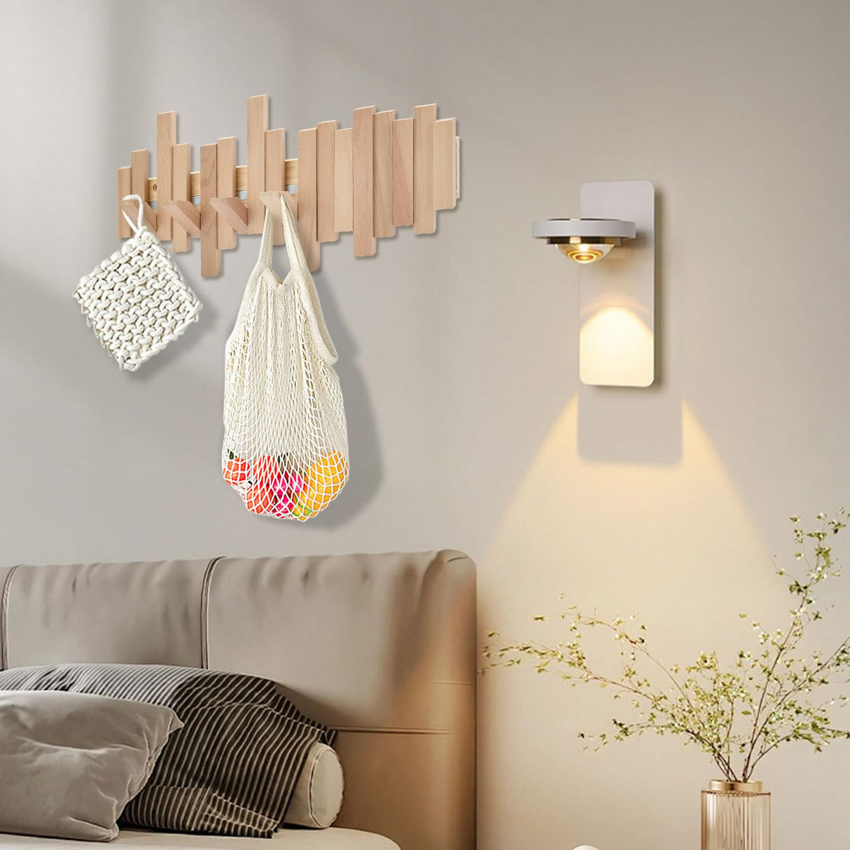 Natural Wood Wall Mounted Piano Coat Rack| Coat Rack Wall Mount| Flip Down Wall Hook Rack 6 Hooks| Entryway Wall Art Hook,Made of Acacia Wood Wall Art HLYYCC