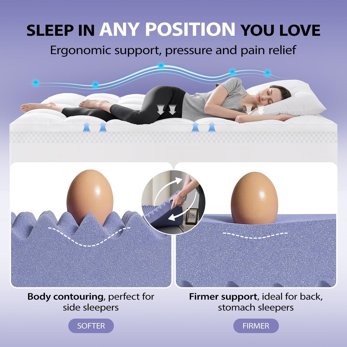 downluxe 4 Inch Queen Memory Foam Mattress Topper Pro Dual Layer 2 Inch Cooling Gel Egg Crate Memory Foam Plus 2 Inch Pillow Top Medium Firm with Deep Pocket downluxe