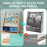 EXPERLAM 4 Tier Kids Book Shelf, Wooden Kids Book Rack Storage Bookshelf with Toy Storage Organizer, Toddler Sling Bookshelf for Boys, Girls, Kids Room, Blue EXPERLAM