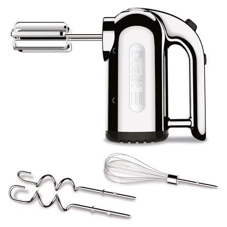 Dualit Hand Mixer - 400W - Strong Grip Handle - Attachments Included - Integral Plug Storage - 4 Speed Settings - Repairable gears - Flat Beaters, Dough Hooks, Balloon Whisk Dualit