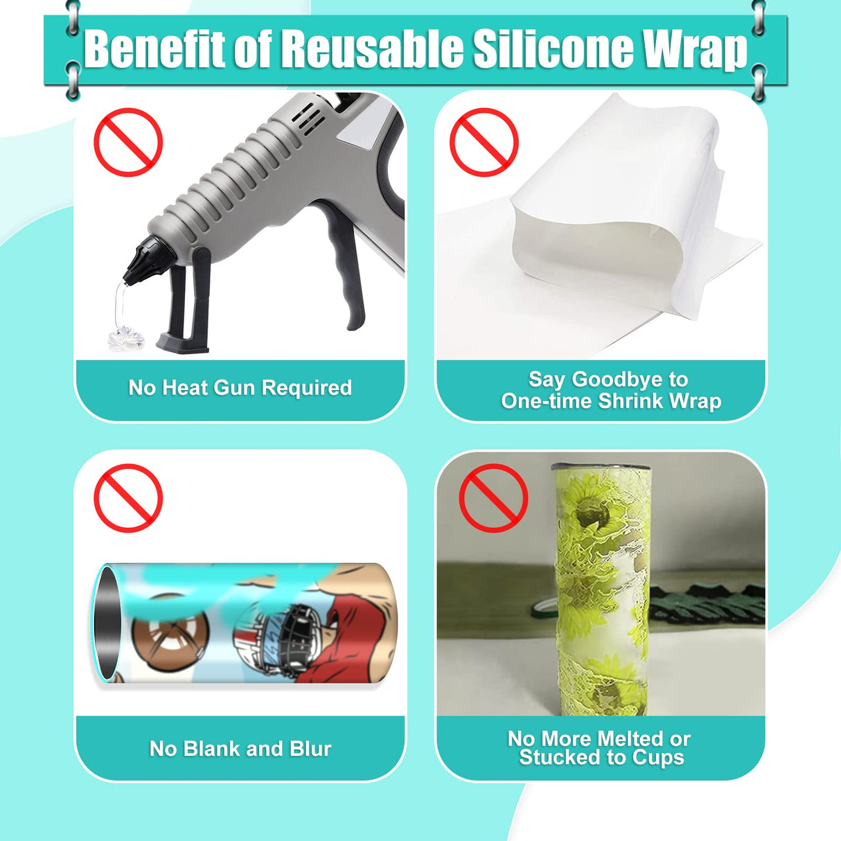 Hysagtek 2 x Sublimation Silicone Wraps for Tumblers 20oz Seamless Sublimation, Silicone Tumbler Wraps, Silicone Sleeves for Sublimation, with Gloves, Heat Tape for Sublimation Tumbler Heat Press Hysagtek