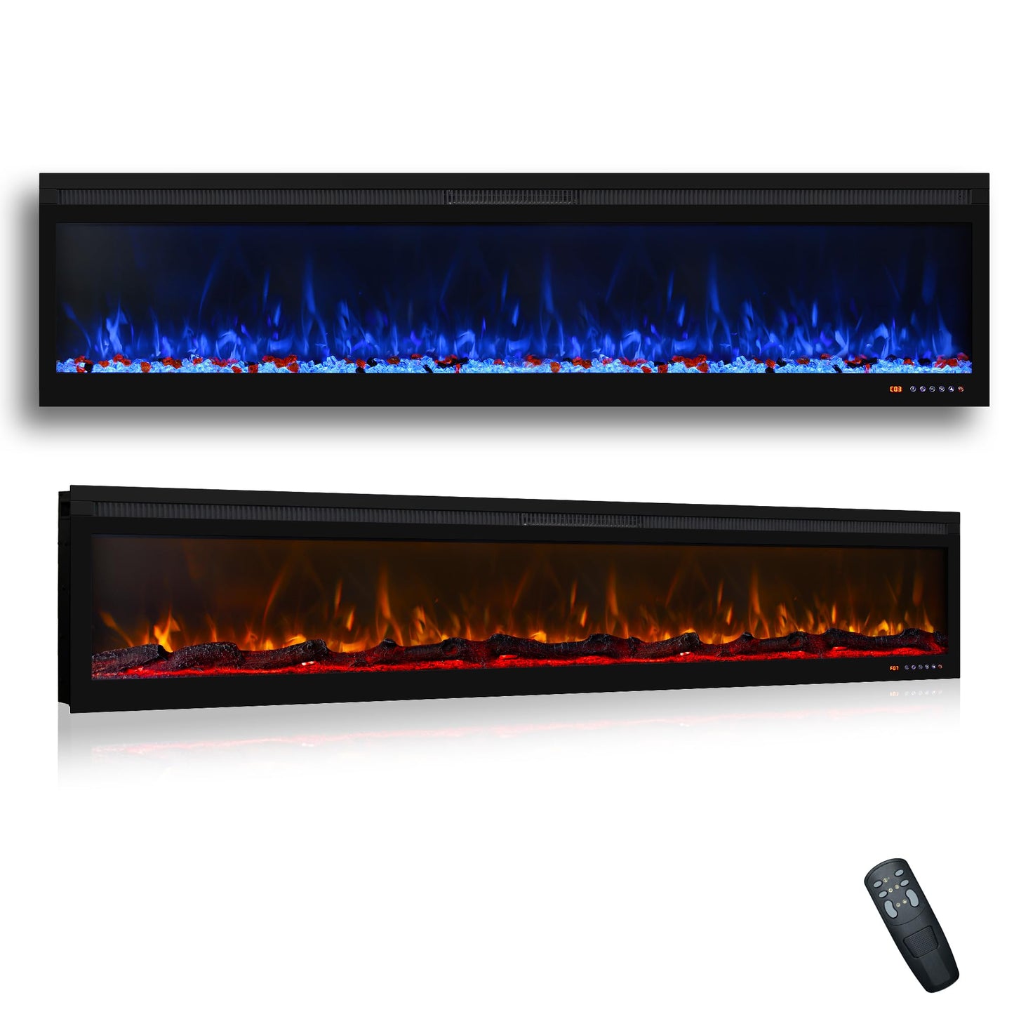 Oxhark Flame Linear Electric Fireplace 72 Inch, APP & Touch Screen & Remote Control, 13X13 Flame Color Combinations, Timer & Thermostat Fireplace Heater