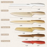 CAROTE 12 Pieces Kitchen Knife Set, Stainless Steel Knife Set With Nonstick Ceramic Coating, Dishwasher Safe with 6 Blade Guards, Rustproof, Brown CAROTE