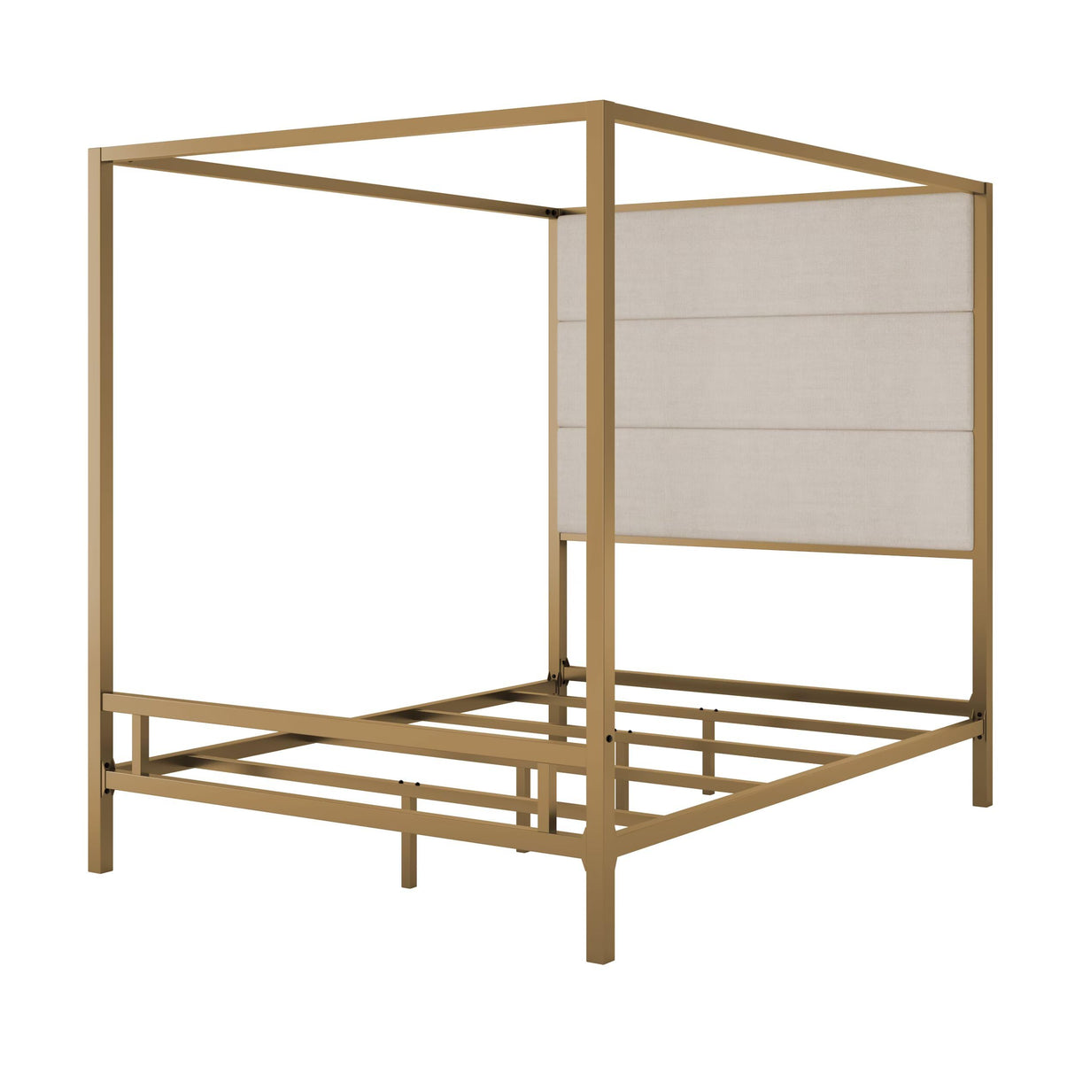 JIJIWANG Modern Gold Canopy Bed with Tall Linen Fabric Upholstered Headboard Metal 4-Poster Bed Frame, Box Spring Needed, (Queen,Gold) JIJIWANG