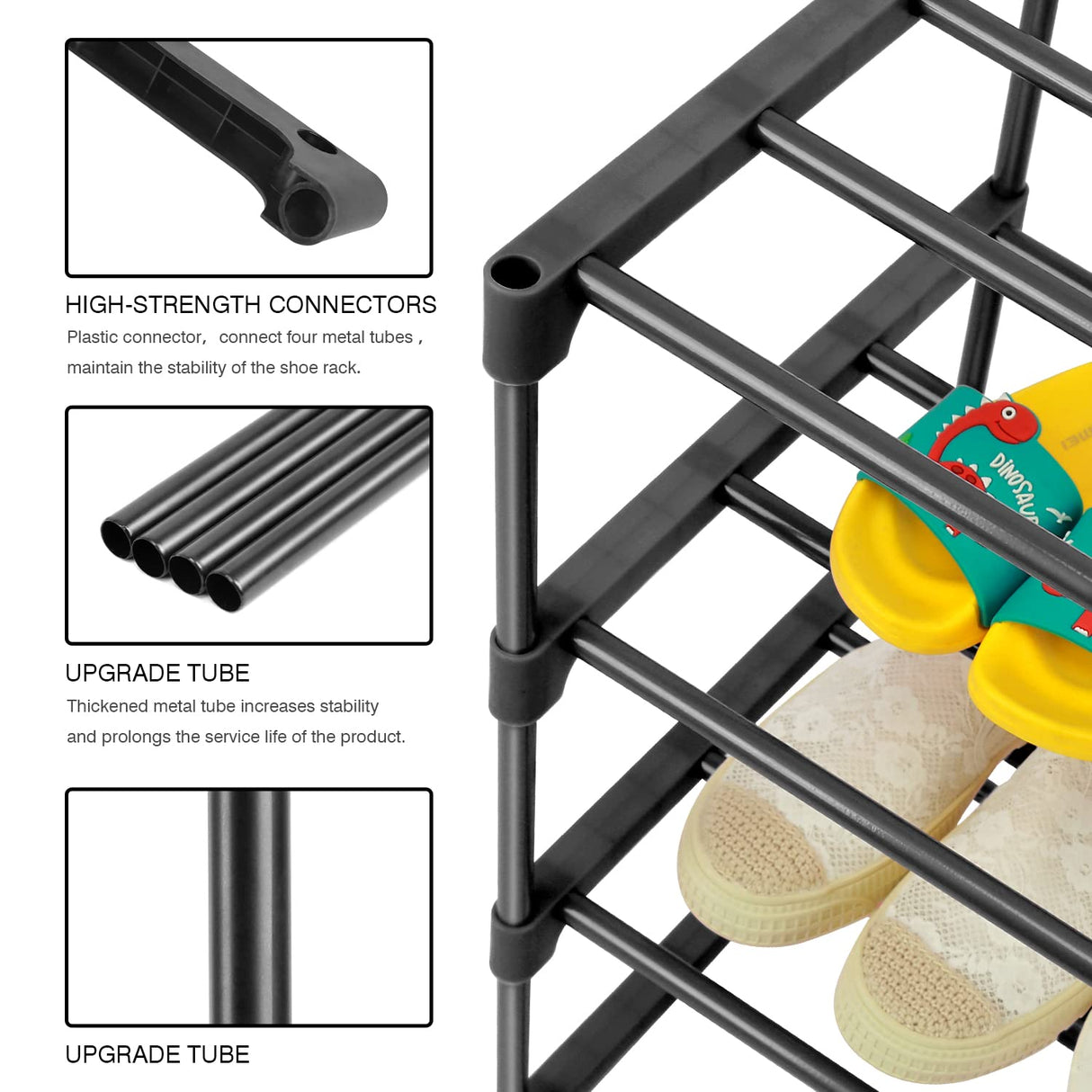 HITHIM 4-Tier Small Shoe Racks, Narrow Shoe Rack for 6-8 Pairs Shoe Storage,Kids Shoe Racks for Small Place,Lightweight Stackable Shoe Shelf Organizer for Closet,Black HITHIM