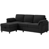 Vongrasig Convertible Sectional Couches, 3 Seat L Shaped Couch Sofa with Removable Pillows Linen Fabric Small Couch Mid Century for Living Room, Apartment and Office Black Vongrasig