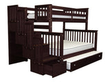 Bedz King Stairway Bunk Beds Twin over Full with 4 Drawers in the Steps and a Twin Trundle, Dark Cherry Bedz King