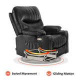MCombo Oversized Swivel Glider Rocker Power Recliner Chair for Living Room with Heat and Vibration Massage, USB Ports, Cup Holders and Pockets, Faux Leather 7785 (Black) MCombo