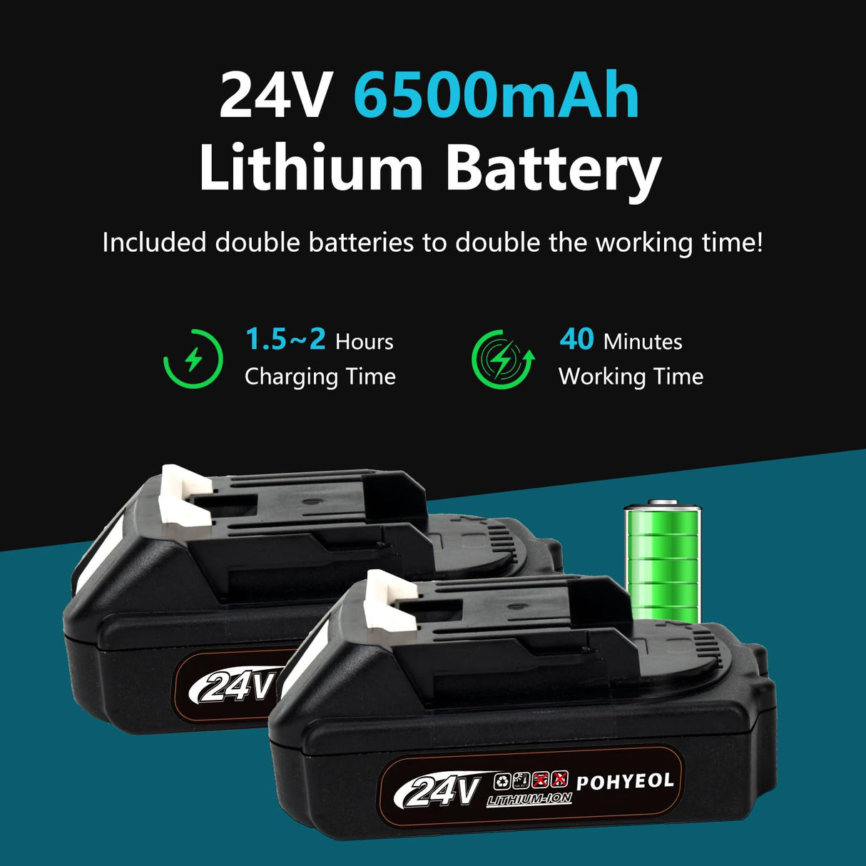 POHYEOL 24V MAX Cordless One-Handed Reciprocating Saw for Wood & Metal Cutting, Variable Speed,4 Saw Tool-Free Blade Change POHYEOL