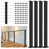 Gyykzz 4 Pack Cable Railing Post 36Inch, Level Drilled Railing Post with Flat Design Silicon Rings, Stainless Steel Horizontal Hole Deck Wire Railing Posts, Black Flat Top Metal Post (No Handrail) Gyykzz