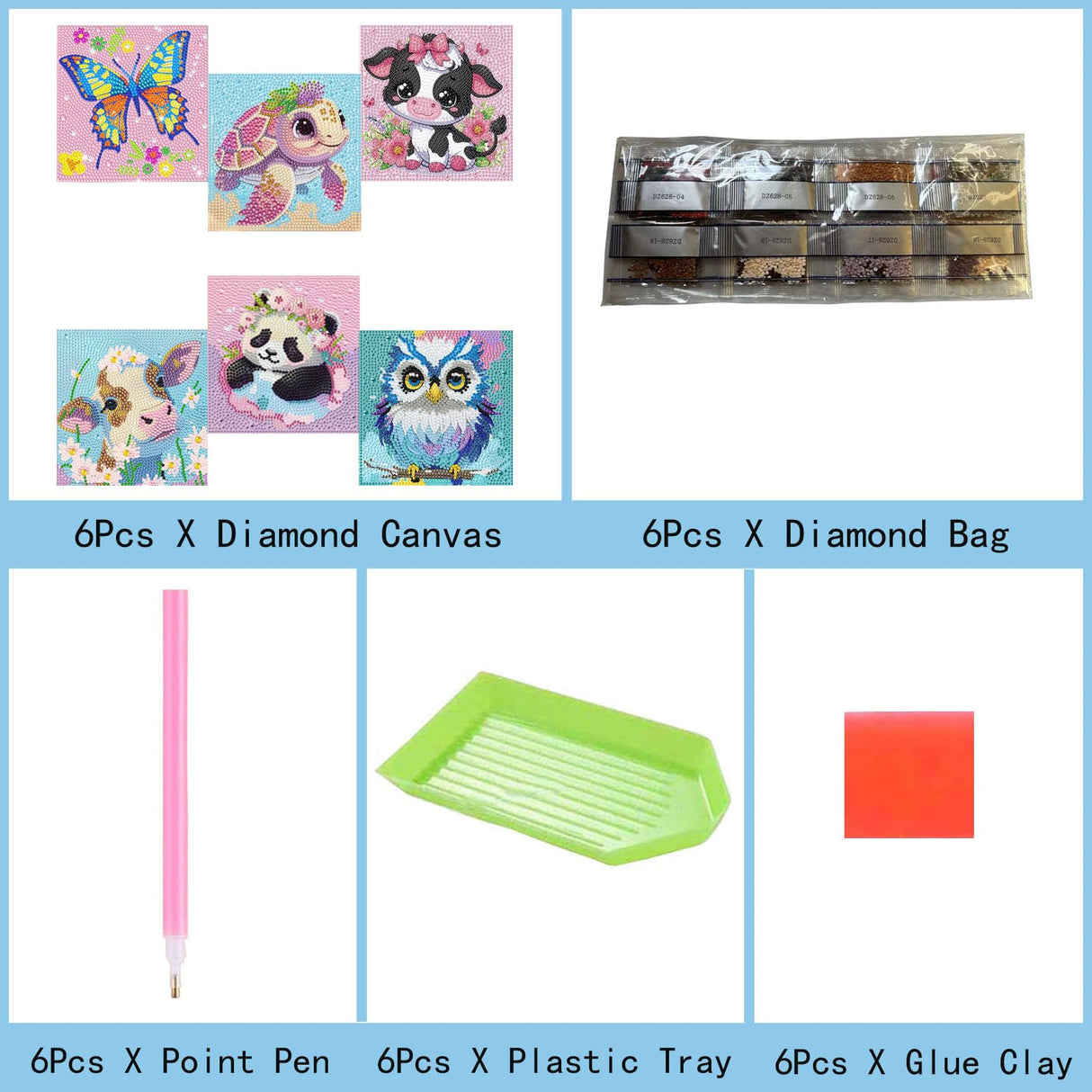 ZHUDENGXJL 6 Packs Diamond Art Painting Kits for Kids Animal, DIY Diamond Art Mosaic Kits for Kids Ages 6-12 Beginner Gem Art and Arts and Crafts Home Wall Decor 6x6 Inch ZHUDENGXJL