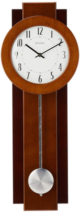 Bulova C3383 Avent Wall Clock | Two-Tone Wooden Case with Slow-Swing Pendulum | Arabic Numerals | Personalization Plate | 23.5" Height Bulova