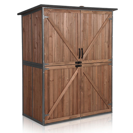 MEDEHOO Outdoor Storage Shed with Floor - Waterproof Natural Fir Cabinet with Adjustable Shelves and Double Lock for Anti-Theft - Suitable for Storing Garden Tools, and Household Debris (Deep Brown) MEDEHOO