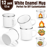 12 Pack Christmas Sublimation White Blanks Enamel Coffee Mug Set,12 oz Camping Outdoor Tea Camp Drinking Cups Travel Metal Skinny Mug with Silver Rim for Xmas Party Gifts Picnic Office Home Use Mimorou