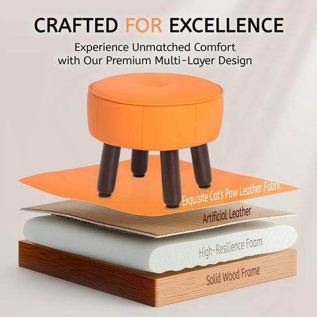 oakvivo 13in Small Foot Stool Ottoman, Round Faux Leather Foot Rest for Couch, Under Desk Pouf Footstool Footrest with Non-Skid Rubber Legs for Ling Room, Bedroom, 13''L x 13''W x 10.2''H, Orange oakvivo