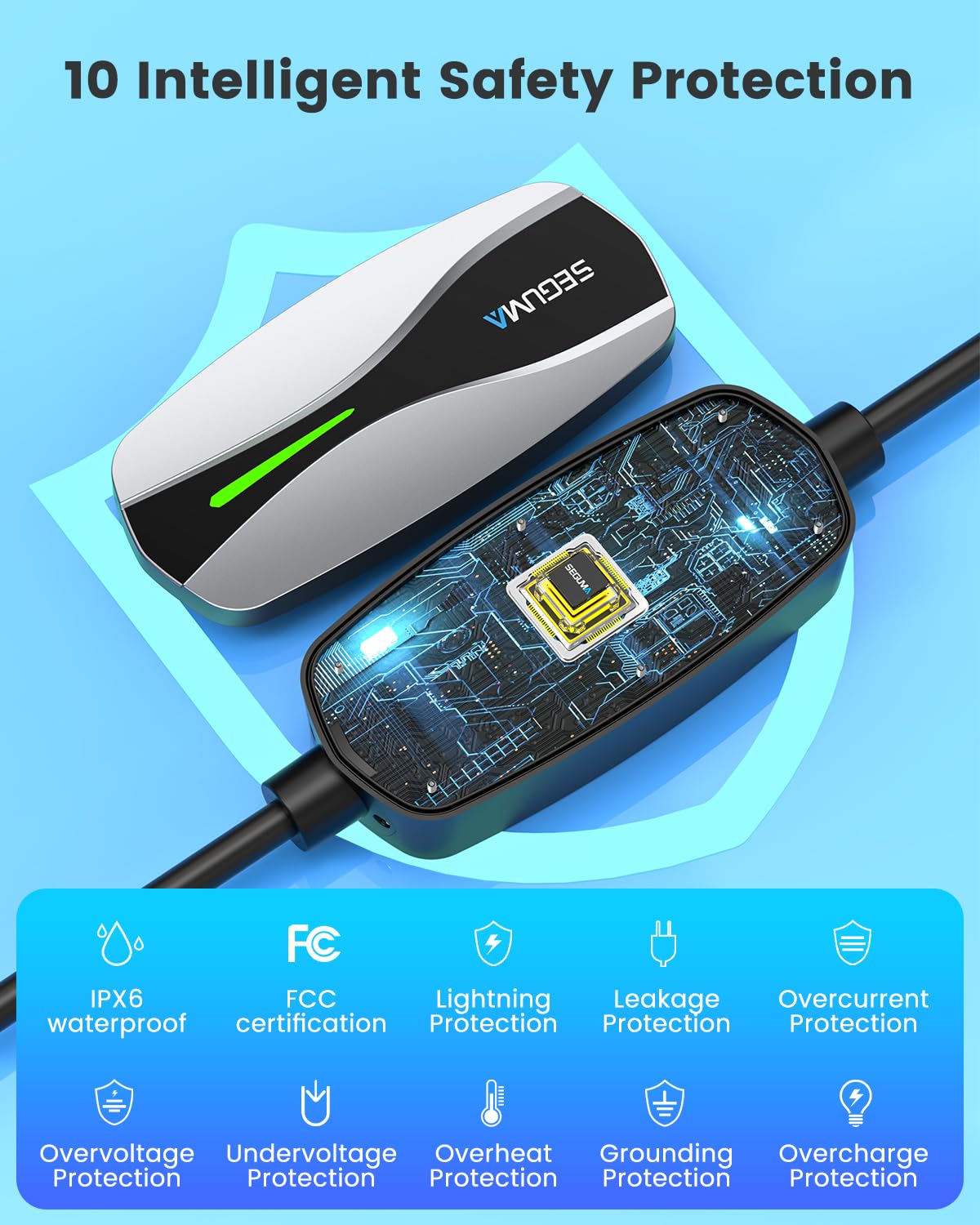 Portable Level 1/2 EV Charger for Tesla, 16A Electrical Tesla Car Mobile Charger 25FT Extension Cable with 240V NEMA 6-20 Plug, 120V NEMA 5-15 Adapter, NACS Home Wall Connector for Tesla Model-Y/3/S/X SEGUMA