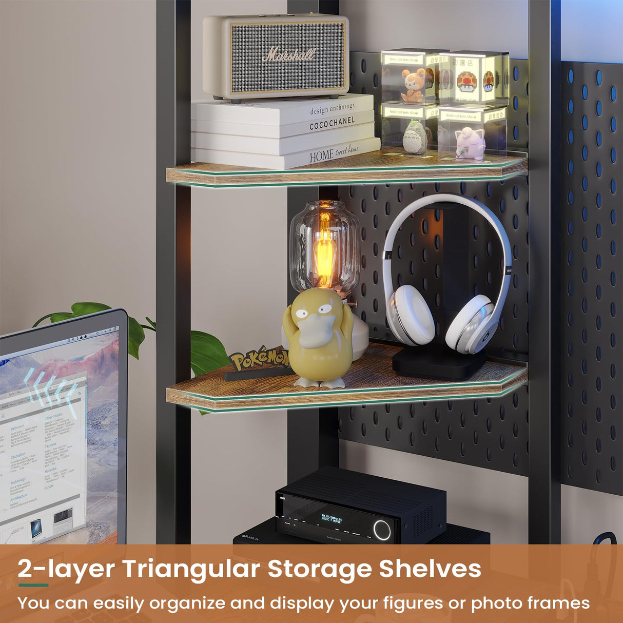 DICTAC Twin Loft Bed with U-Shaped Desk, LED Lights, Charging Station, and Storage Shelves – Metal Frame in Black DICTAC