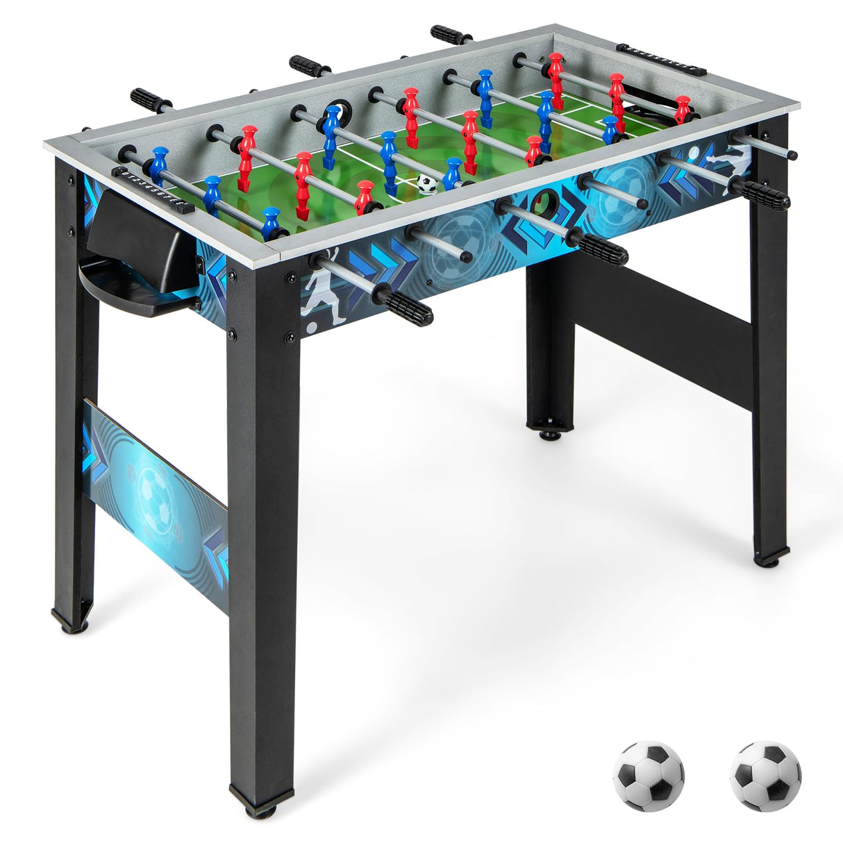 Goplus Foosball Table, Freestanding Soccer Table Game with 2 Footballs, Ergonomic Handle, 18 Realistic Players, Adults Youth Kids Foosball Games for Indoor, Game Room, Office, Party Goplus