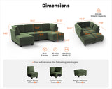 CHIC HOUSE Modular Sectional Sofa Corduroy Couch, Customizable U-Shaped Sofa with Storage Ottoman, Reversible Chaise for Living Room, Oversized L-Shaped Sofa Set (Green, 6 Seater Compact Sleeper) CHIC HOUSE