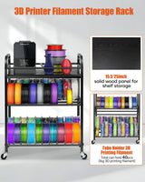 3D Printer Filament Storage Rack- Rolling Filament Spool Holders Racks with Wheels, Heavy Duty Metal Shelf for PLA/ABS/TPU/Nylon, Filaments Organzied for 3D Printing Studio, Office Workshop (Black) Rackgolfic