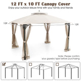 Tangkula 10x12 Ft Gazebo Cover, Double Tier Canopy Replacement Cover with Air Vent and Drainage Holes for Patio Gazebo, CPAI-84 Gazebo Canopy Cover for Garden, Backyard, Patio (Beige) Tangkula