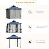 Outsunny 10' x 10' Hardtop Gazebo Canopy with Polycarbonate Roof, Aluminum Frame, Permanent Pavilion Outdoor Gazebo with Netting, for Patio, Garden, Backyard, Deck, Lawn, Gray Outsunny